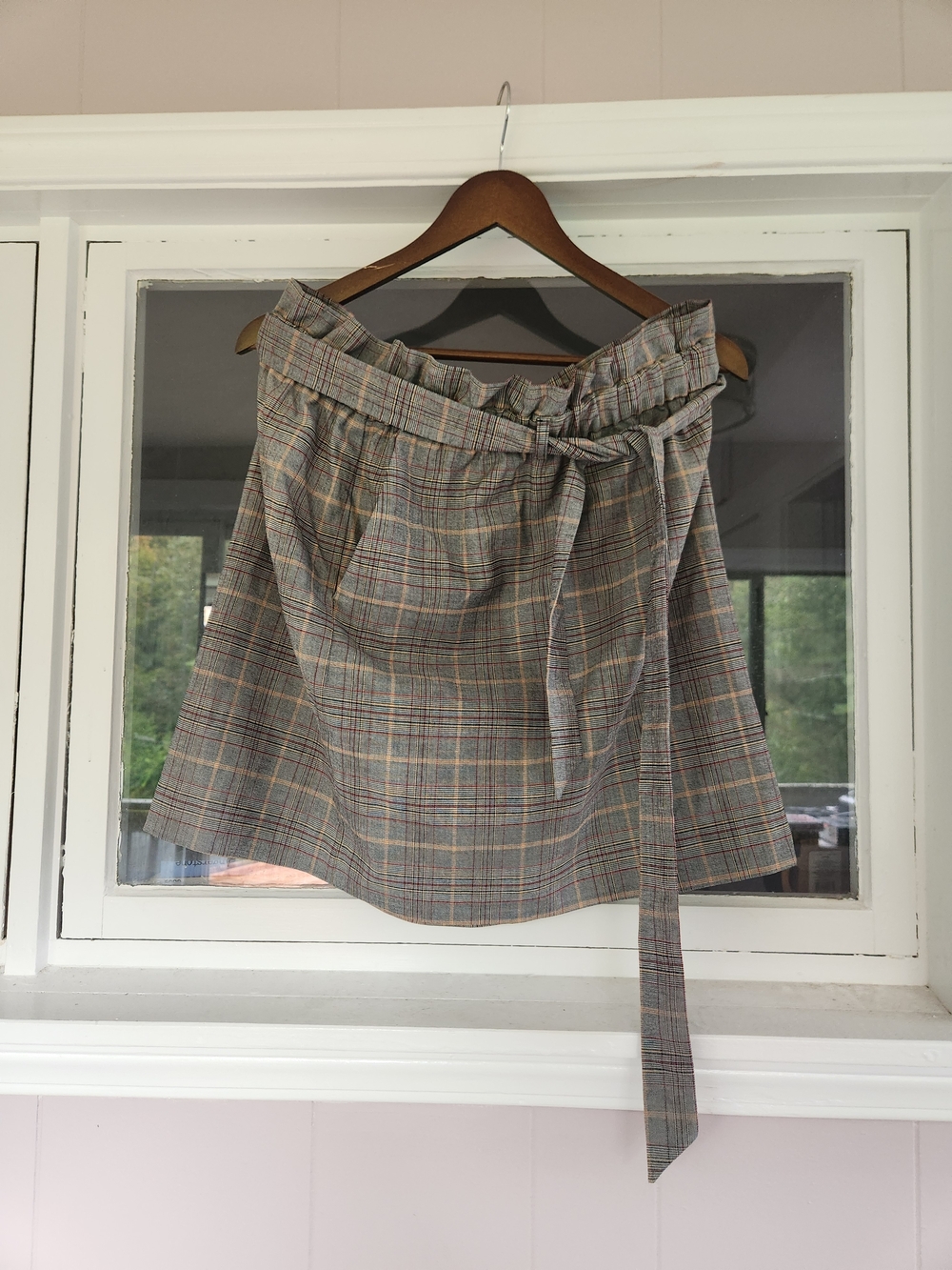 Express Gray Plaid Paperbag Waist Mini Skirt with Tie